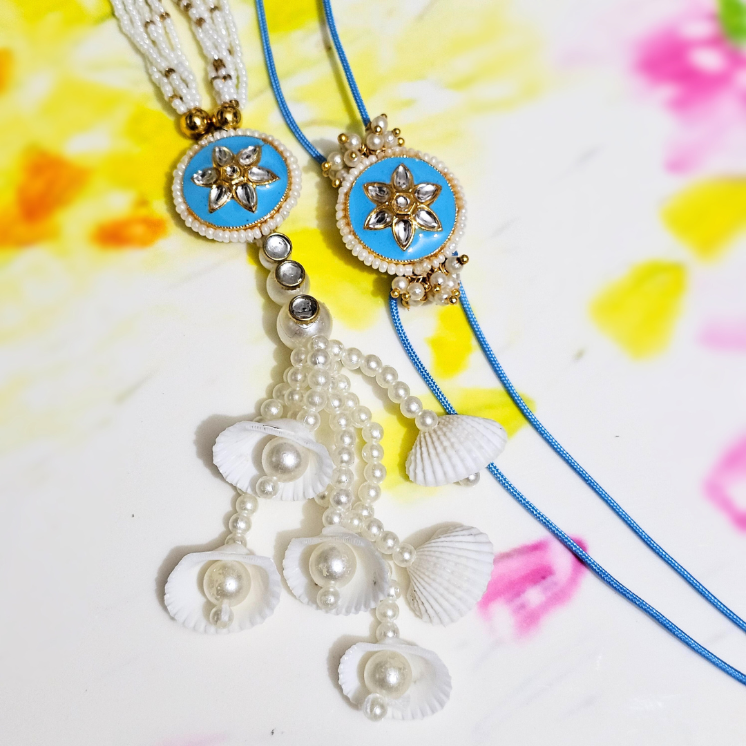 Kundan Enamel Pearl Couple Rakhi