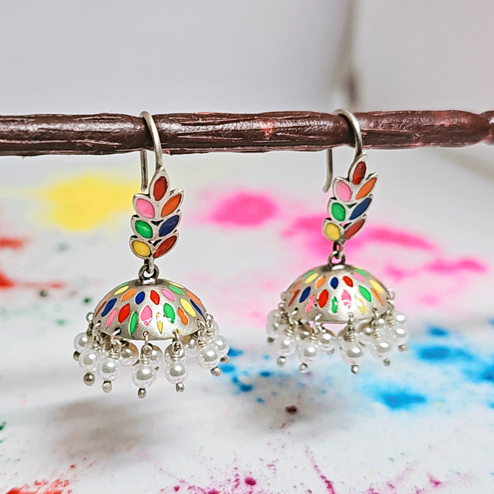 Burst of Color Jhumka Earrings in Oxidised 925 Silver