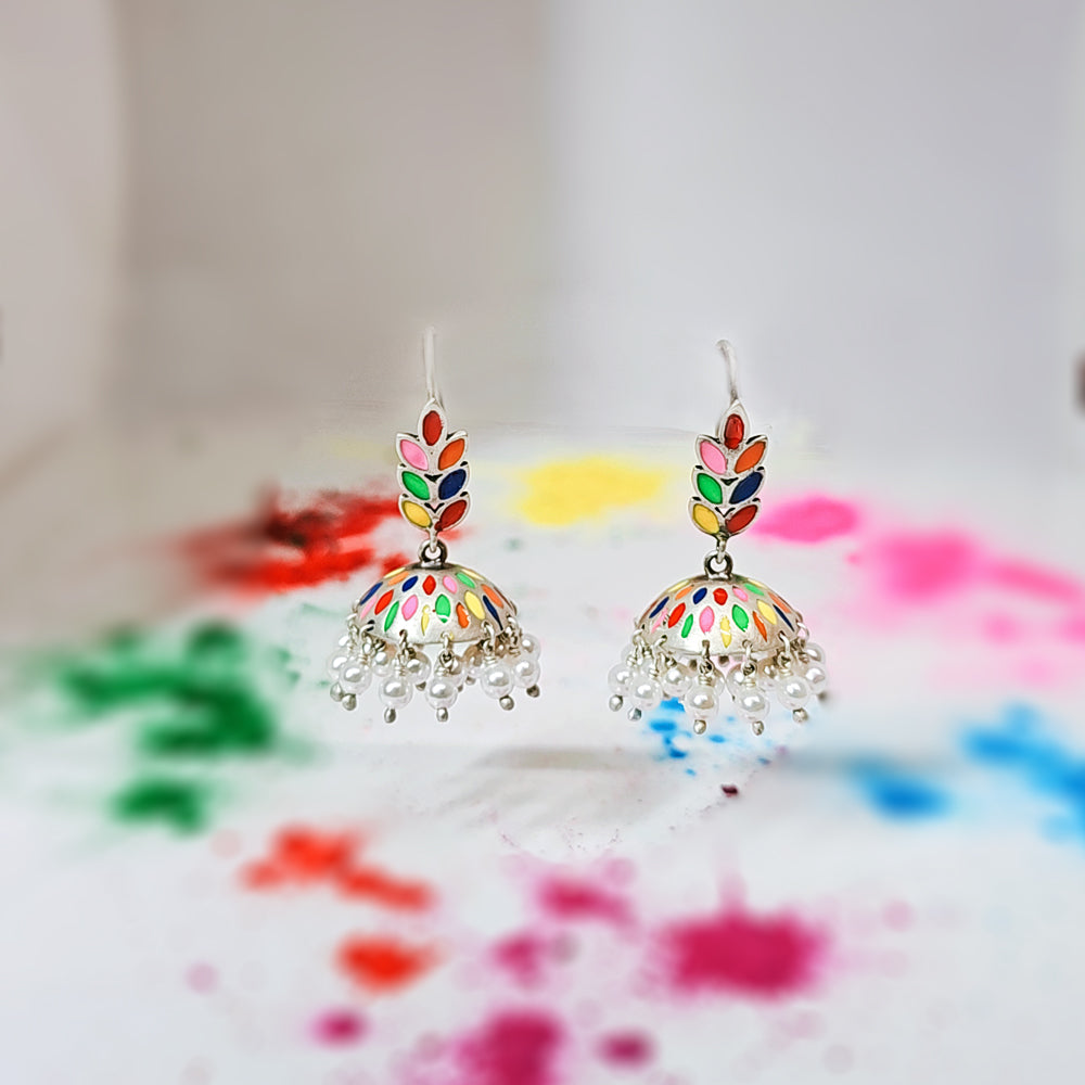 Burst of Color Jhumka Earrings in Oxidised 925 Silver