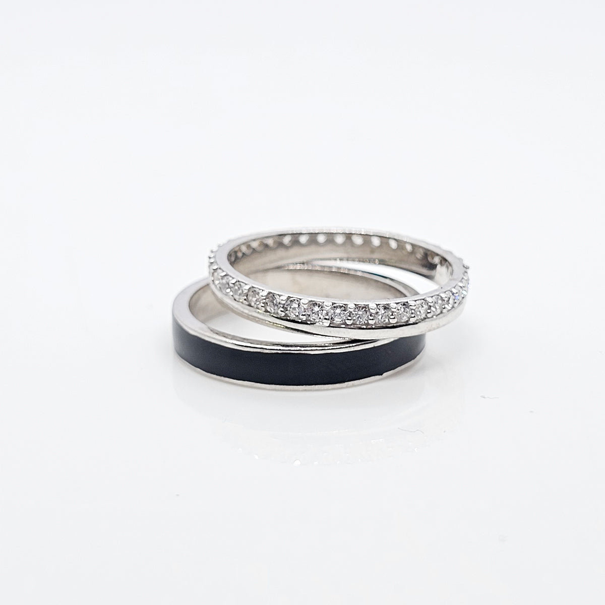 Black and Bling Couple Band Ring in 925 Silver