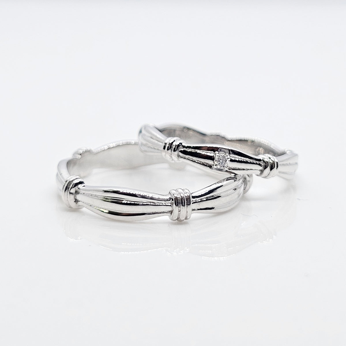 Tied Together Couple Band with Moissanite in 925 Silver