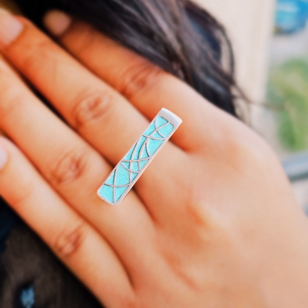 Abstract Mosaic Beauty Ring in Oxidised 925 Silver