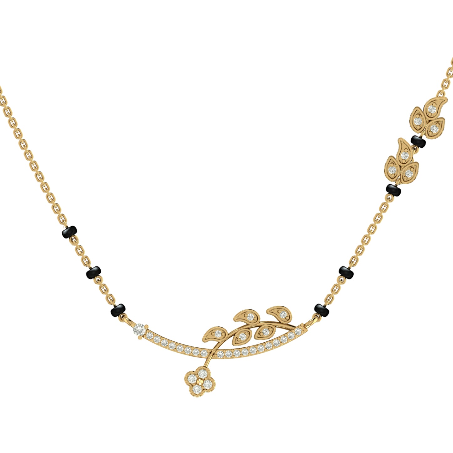 Shining Leaf Mangalsutra in Silver and Zircon