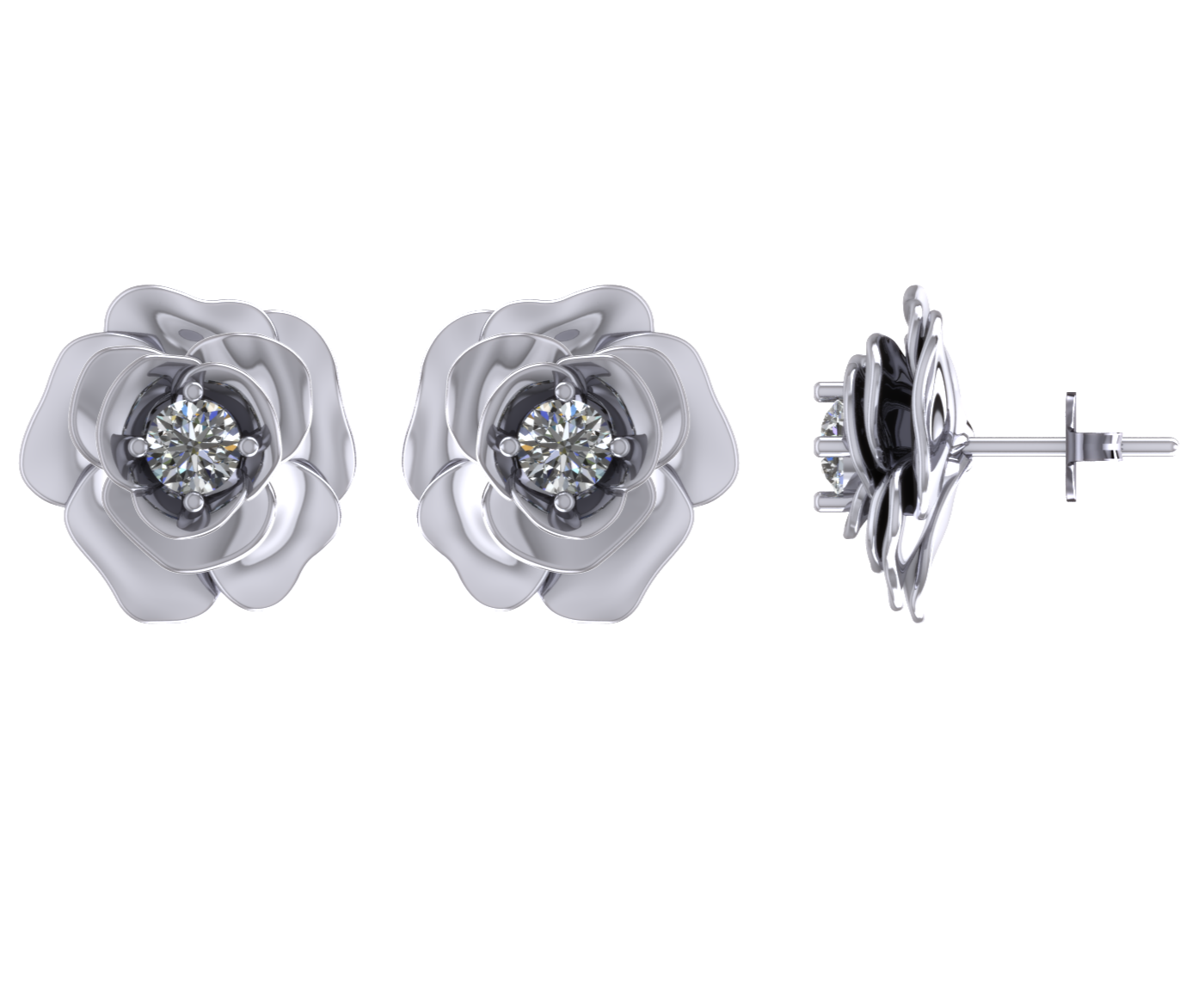 Rosy Bling Stud Earrings in 925 Silver