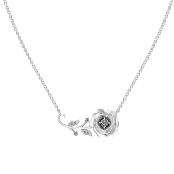Rose with a Stem Necklace in 925 Silver