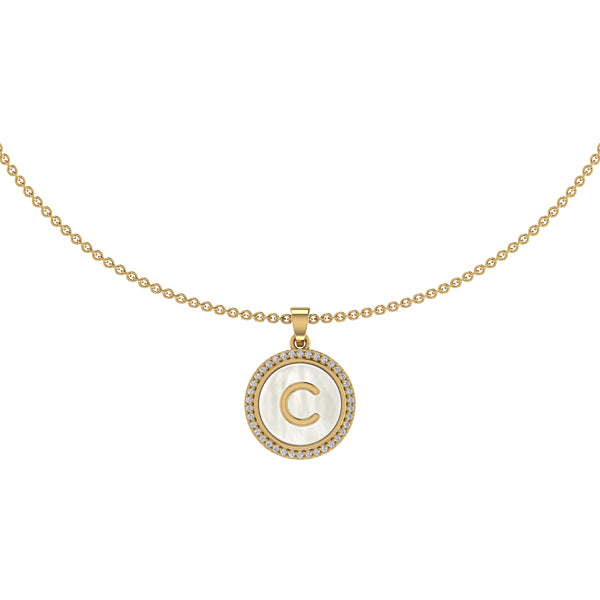 Personalised Yellow Gold Initial on MOP Name Pendant