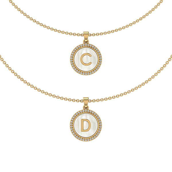 Personalised Yellow Gold Initial on MOP Name Pendant