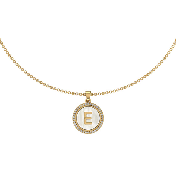 Personalised Yellow Gold Initial on MOP Name Pendant