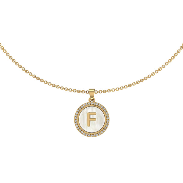 Personalised Yellow Gold Initial on MOP Name Pendant