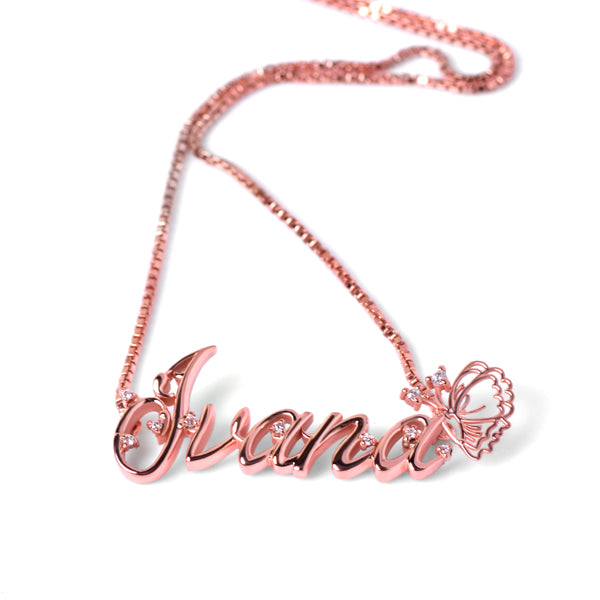 Personalised Rose Gold Butterfly Name Pendant