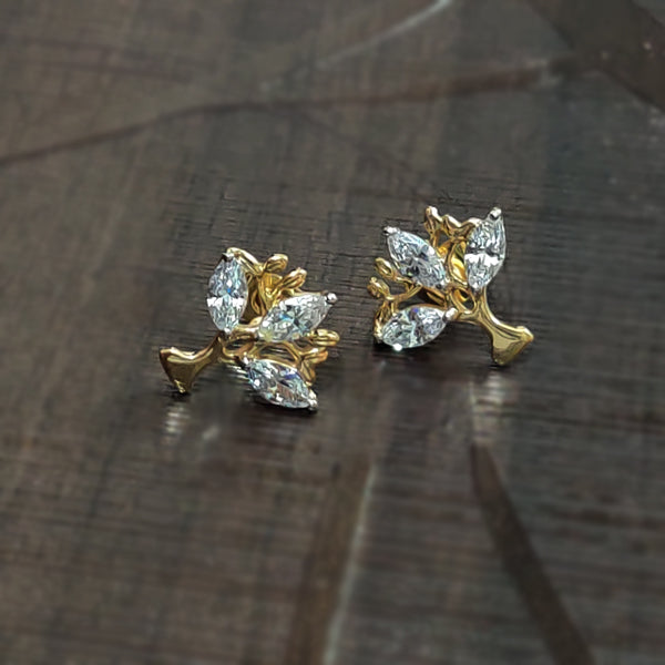 The Sapling Studs Earring in 925 Silver and Yellow Plating
