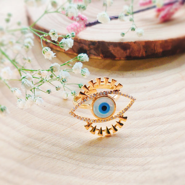 Evil Eye Gold Zircon Adjustable Rings – Sutra Wear