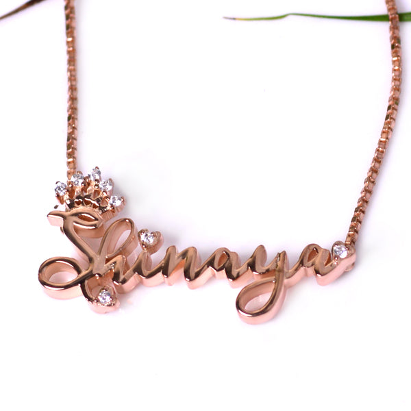Personalised Rose Gold Bling Crown Name Pendant
