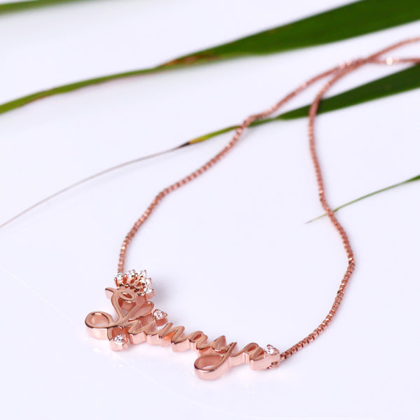 Personalised Rose Gold Bling Crown Name Pendant