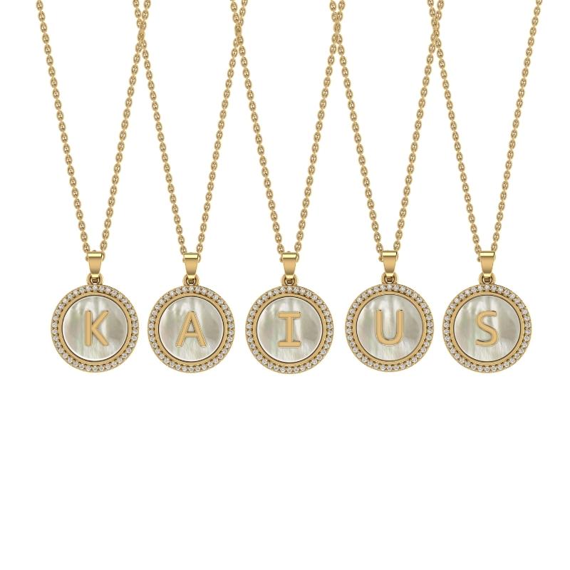 Personalised Yellow Gold Initial on MOP Name Pendant