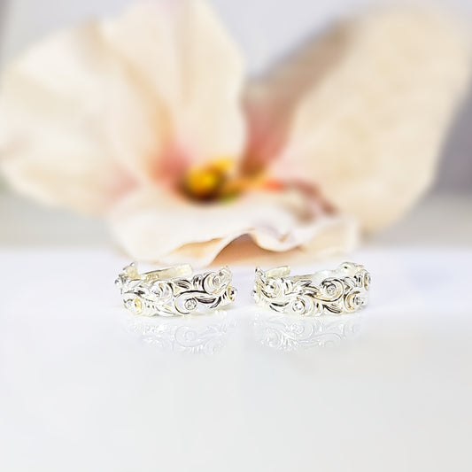 Filigree Band Toe Ring with Zircon in 925 Silver