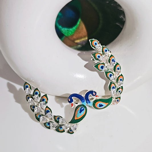 Peacock Statement Ear Cuffs in 925 Silver
