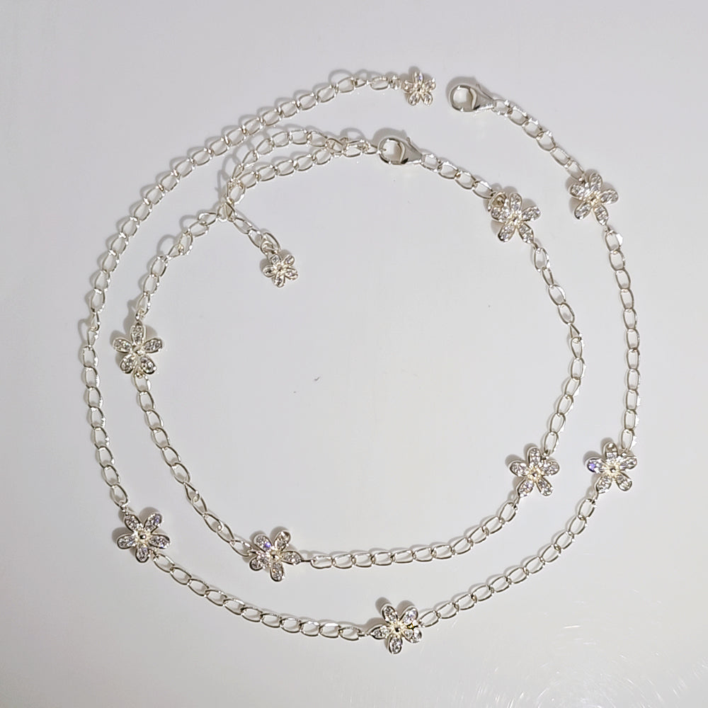 Tiny Blossom Anklet in 925 Silver
