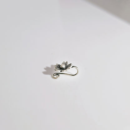 Textured Flower Nose Pin in Oxidised 925 Silver