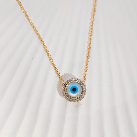 Minimal Evil Eye Bling Necklace in 925 Silver