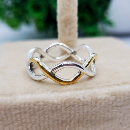 Two-Tone Infinity Twist Ring – 92.5 Sterling Silver & Gold Plated Band