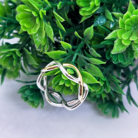 Two-Tone Infinity Twist Ring – 92.5 Sterling Silver & Gold Plated Band