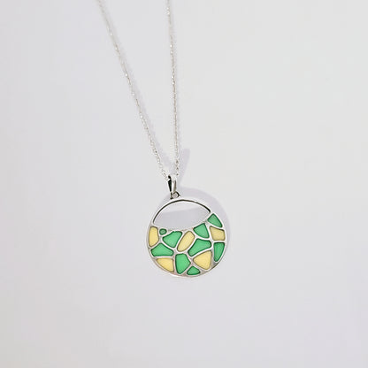 Mosaic Pendant with Chain in Oxidised 925 Silver