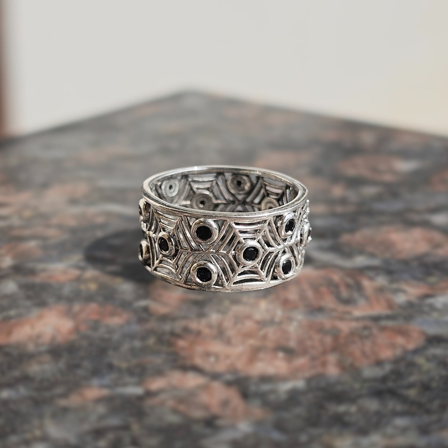 Sterling Silver Geometric Band Ring with Black Onyx