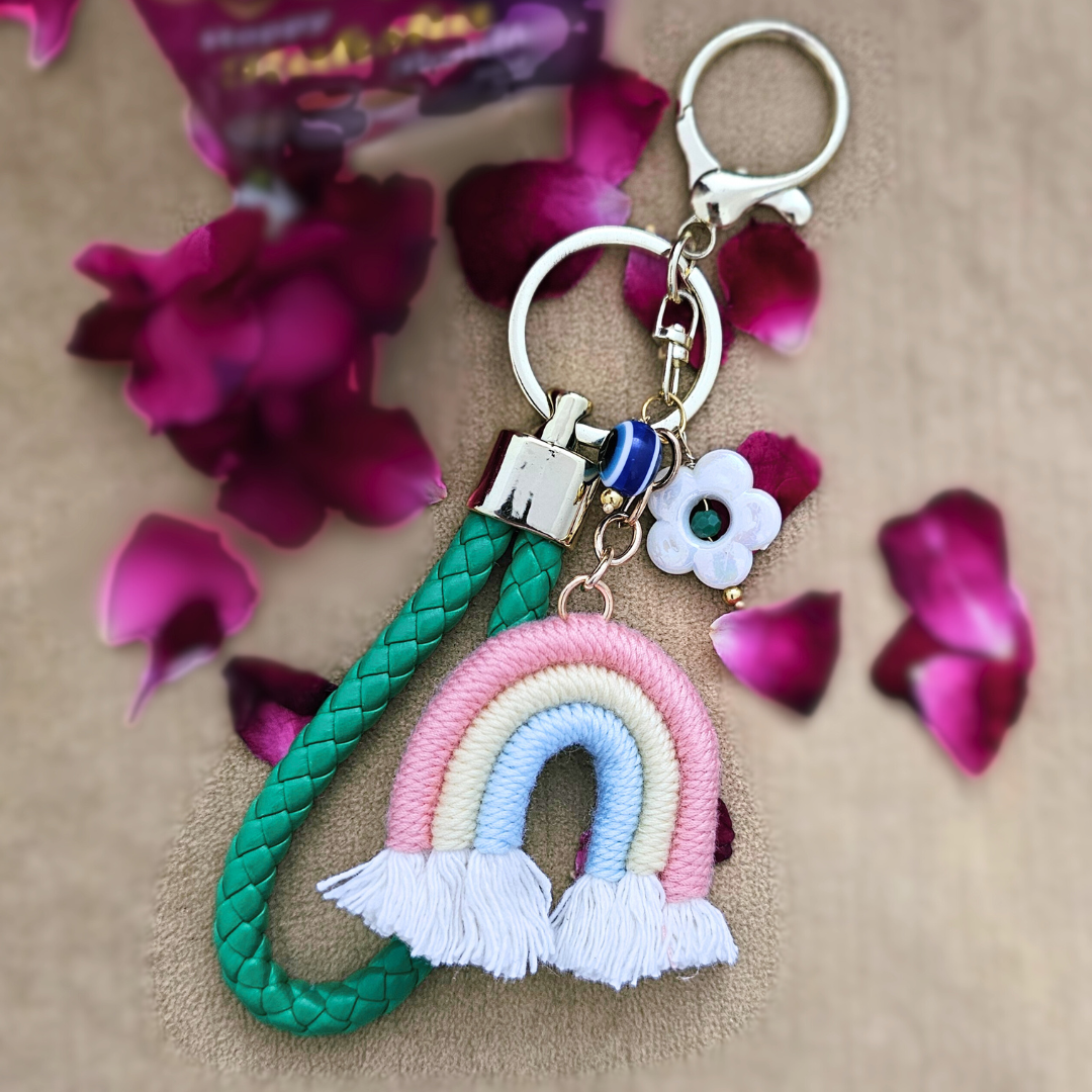 Rainbow Key Chain Modern Rakhi convertible to Bag Charm for Sister
