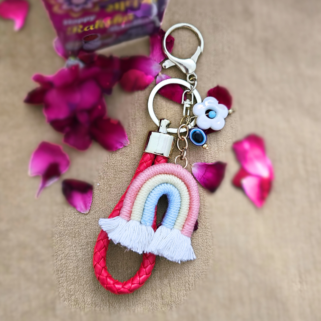 Rainbow Key Chain Modern Rakhi convertible to Bag Charm for Sister