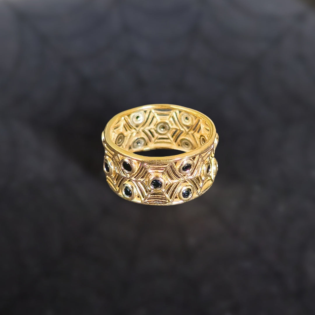 Sterling Silver Geometric Band Ring with Black Onyx