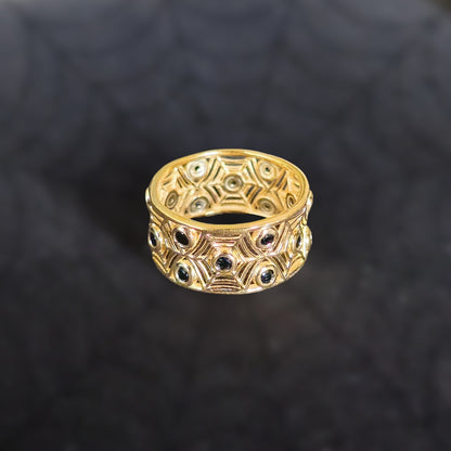 Sterling Silver Geometric Band Ring with Black Onyx
