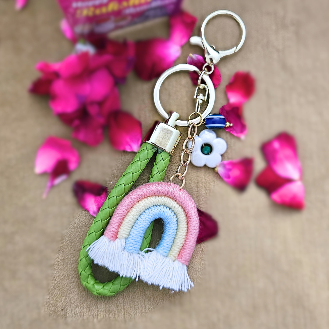 Rainbow Key Chain Modern Rakhi convertible to Bag Charm for Sister