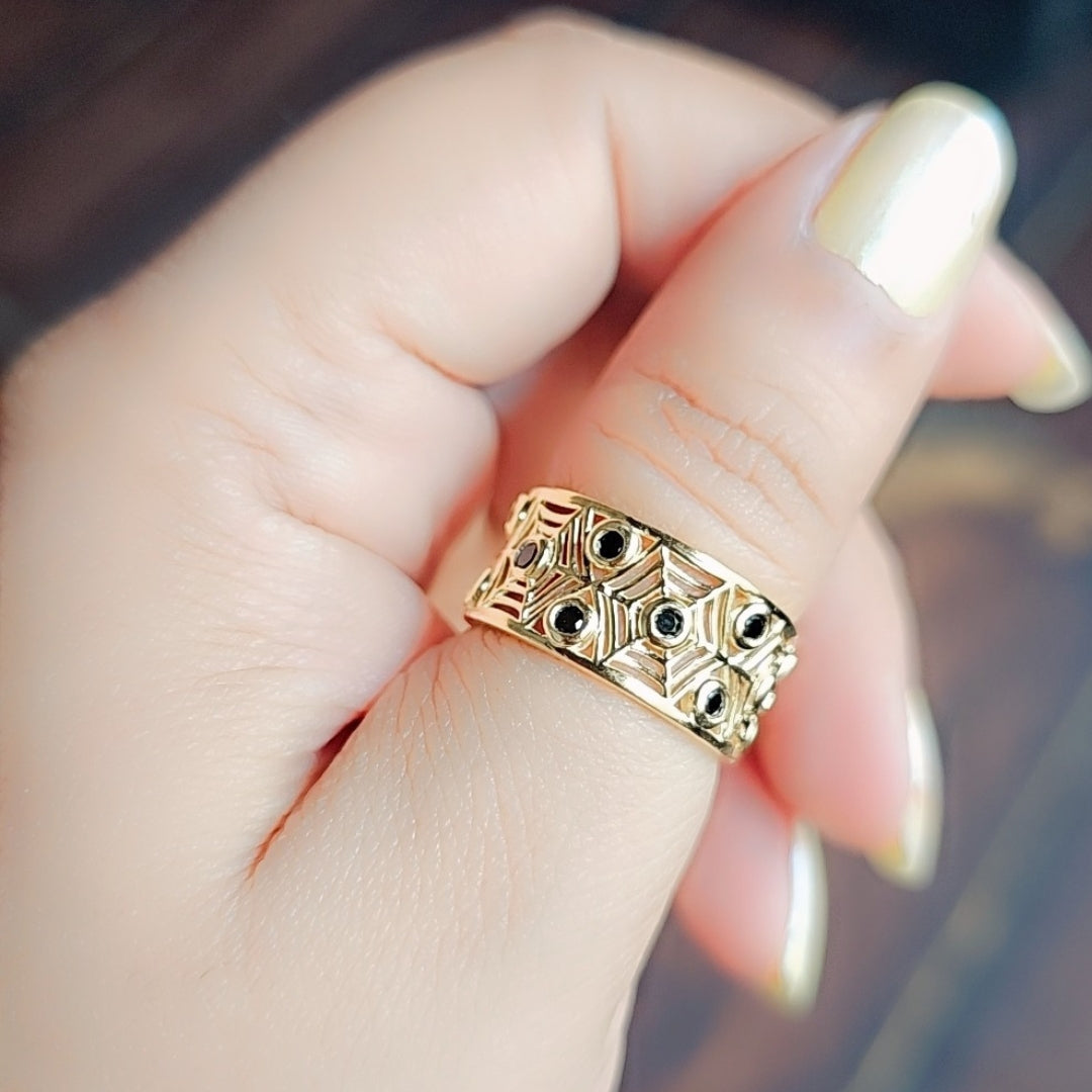 Sterling Silver Geometric Band Ring with Black Onyx