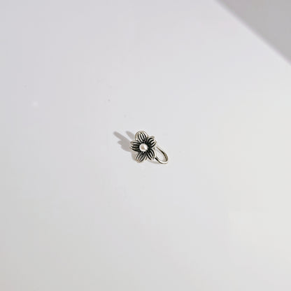 Textured Flower Nose Pin in Oxidised 925 Silver