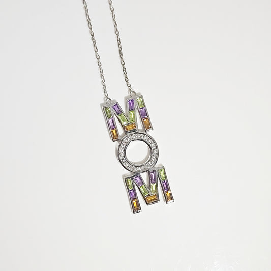 Mom Multi Gemstone Necklace in Sterling Silver
