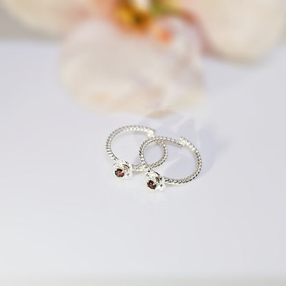 Rose with Red Garnet Toe Ring in 925 Silver