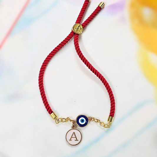 Initials Evil Eye Charm Slider Bracelet