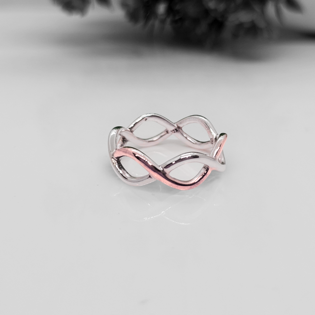 Two-Tone Infinity Twist Ring – 92.5 Sterling Silver & Gold Plated Band