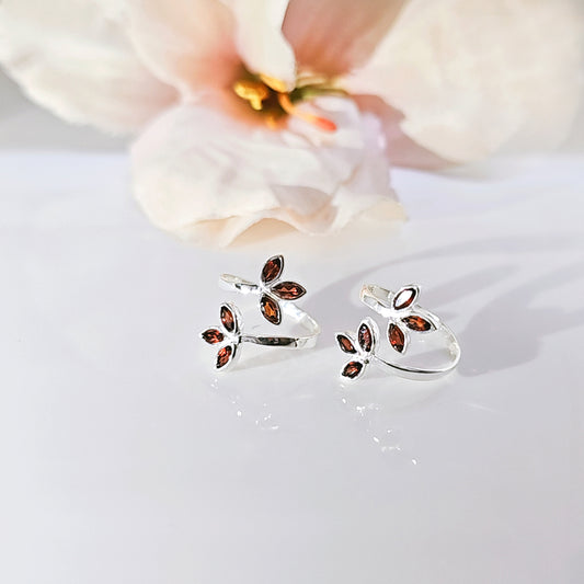 Beautiful Garnet studded Leaves in 925 Silver
