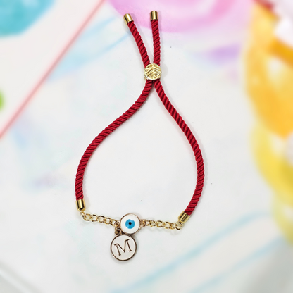 Initials Evil Eye Charm Slider Bracelet