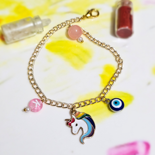 Personalized Charm Bracelet with Unicorn Evil Eye
