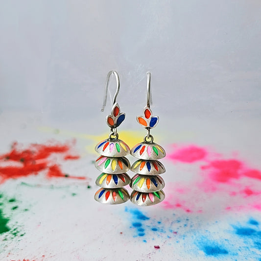 Gulal Splash Jhumkis in Oxidised 925 Silver