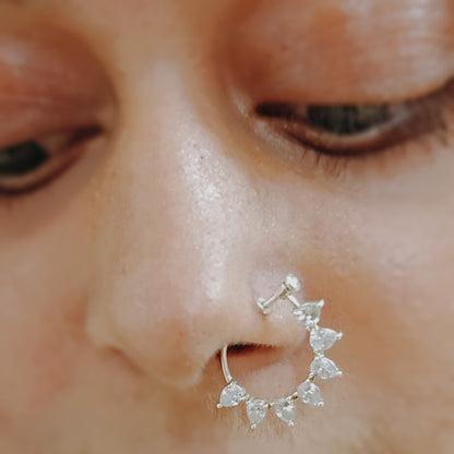 Sparkling No Piercing Nose Ring (Nath) in 925 Silver