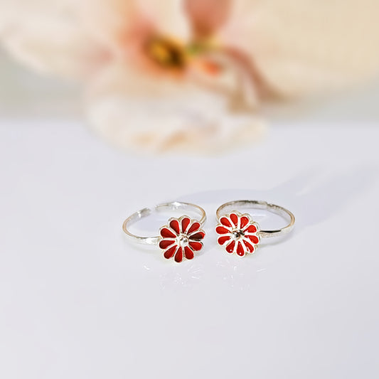 Crimson Blossom Toe Ring in 925 Silver