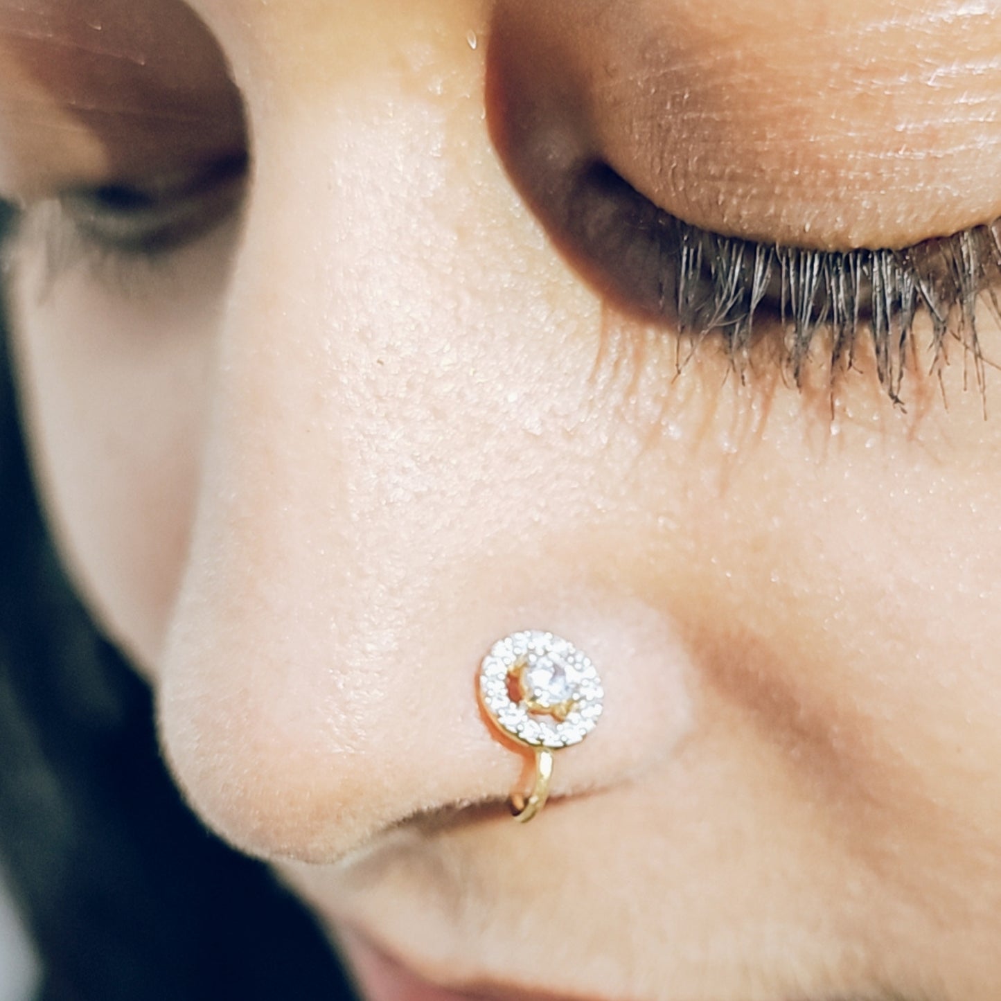 Glowing No Piercing Nose pin in Yellow Plating 925 Silver