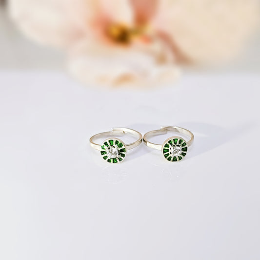 Circular Enamel Toe Ring in Oxidized 925 Silver