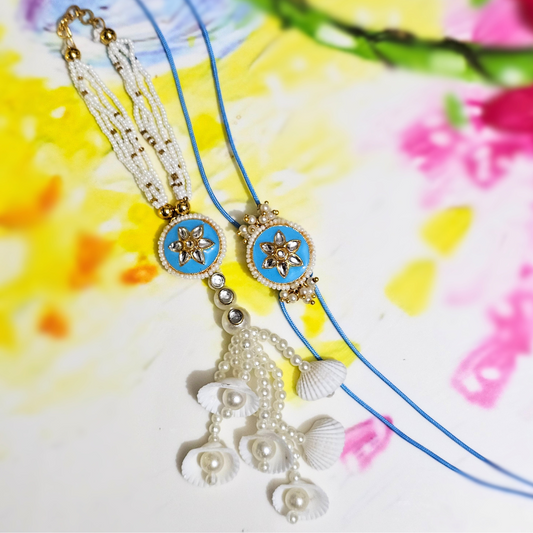 Kundan Enamel Pearl Couple Rakhi