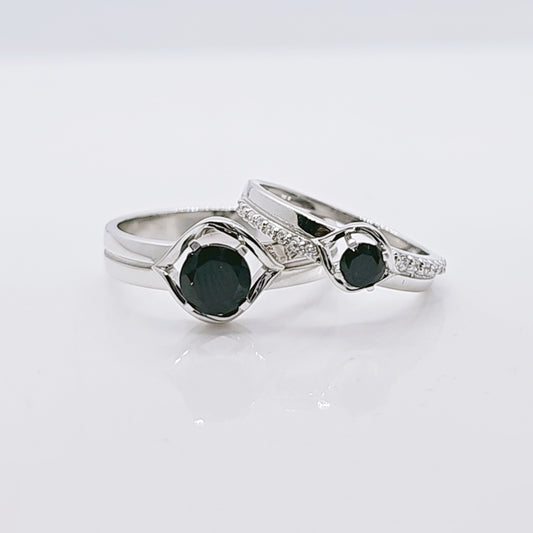 Rocking in Black Promise Couple Rings in 925 Silver