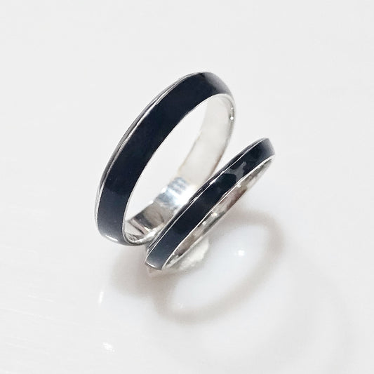 Love for Black Couple Band Ring in Enamel and 925 Silver